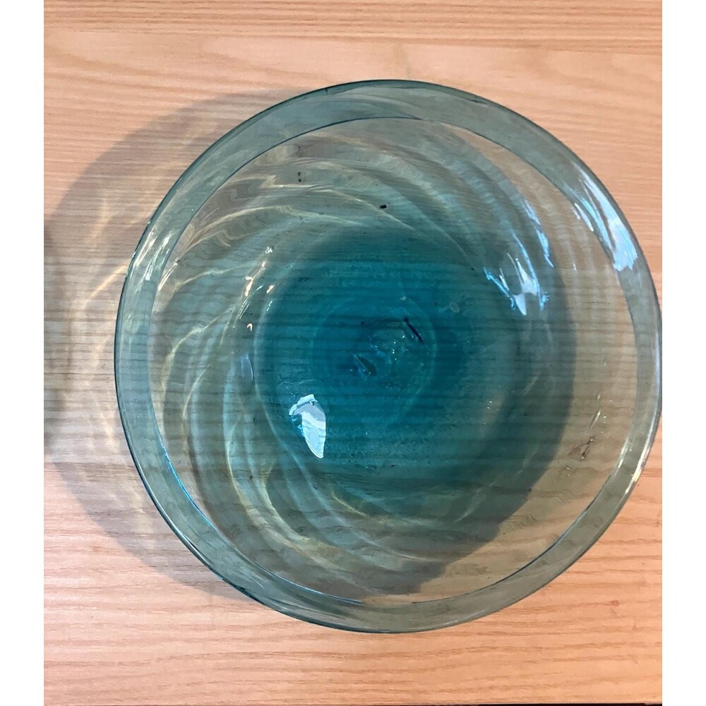 VTG Aqua Swirl Hand Blown Salad Plate with Pontil Mark